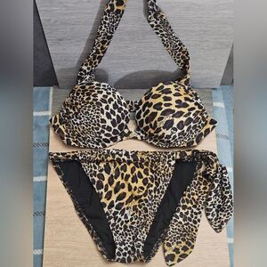 VICTORIA'S SECRET SWIM CHEETAH SKULL Y2K RETRO BOMBSHELL BIKINI 2 PIECE SWIMSUIT